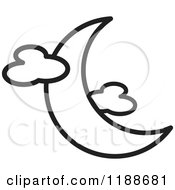 Clipart Of A Black And White Crescent Moon And Clouds Icon Royalty Free Vector Illustration