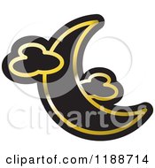 Poster, Art Print Of Black And Gold Crescent Moon And Clouds Icon