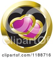 Poster, Art Print Of Round Gold And Black Icon With Two Hearts