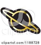 Clipart Of A Black And Gold Planet Icon Royalty Free Vector Illustration