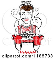 Poster, Art Print Of Retro Brunette Housewife Holding Freshly Baked Cookies