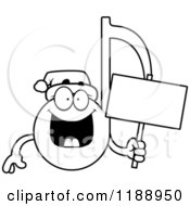 Cartoon Of A Black And White Happy Christmas Music Note Mascot Holding A Sign Royalty Free Vector Clipart