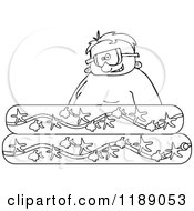 Cartoon Of An Outlined Happy Boy Wearing Goggles In A Kiddie Pool Royalty Free Vector Clipart