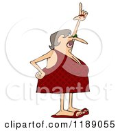 Cartoon Of A Woman In A Red Dress Bathing Suit Pointing Up And Shouting Royalty Free Clipart
