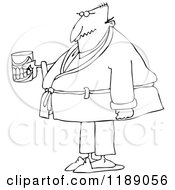 Outlined Senior Man With A Cane And Teeth In A Glass