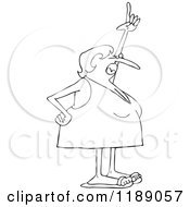 Cartoon Of An Outlined Woman In A Dress Bathing Suit Pointing Up And Shouting Royalty Free Vector Clipart