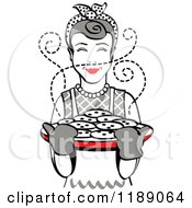 Poster, Art Print Of Retro Happy Gray Haired Housewife Holding Freshly Baked Cookies