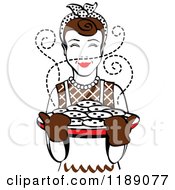 Poster, Art Print Of Retro Happy Brunette Housewife Holding Freshly Baked Cookies 2