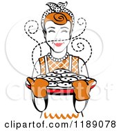 Poster, Art Print Of Retro Happy Redhead Housewife Holding Freshly Baked Cookies