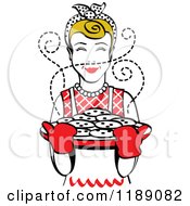 Poster, Art Print Of Retro Happy Dirty Blond Housewife Holding Freshly Baked Cookies 2