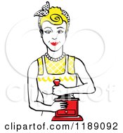 Poster, Art Print Of Retro Happy Blond Housewife Using A Manual Coffee Grinder 2