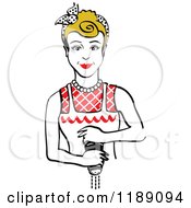 Poster, Art Print Of Retro Dirty Blond Housewife Or Maid Woman Grinding Fresh Pepper 2