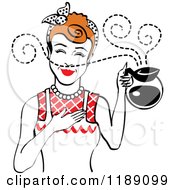 Redhead Waitress Or Housewife Smelling The Aroma Of Fresh Hot Coffee In A Pot 2