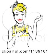 Poster, Art Print Of Retro Happy Blond Housewife Waitress Or Maid Woman Wearing An Apron And Presenting 2