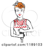 Poster, Art Print Of Retro Redhead Housewife Or Maid Woman Grinding Fresh Pepper 2