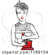 Poster, Art Print Of Retro Happy Gray Haired Housewife Using A Manual Coffee Grinder