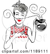 Poster, Art Print Of Gray Haired Waitress Or Housewife Smelling The Aroma Of Fresh Hot Coffee In A Pot 2