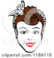 Clipart Of A Happy Retro Brunette Woman Smiling And Wearing A Scarf In Her Hair Royalty Free Vector Illustration