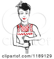 Clipart Of A Retro Black Haired Housewife Or Maid Woman Grinding Fresh Pepper Royalty Free Vector Illustration