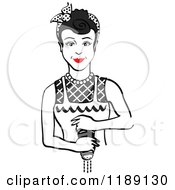 Poster, Art Print Of Retro Black Haired Housewife Or Maid Woman Grinding Fresh Pepper 2