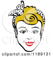 Clipart Of A Happy Retro Dirty Blond Woman Smiling And Wearing A Scarf In Her Hair Royalty Free Vector Illustration
