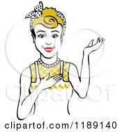 Poster, Art Print Of Retro Happy Dirty Blond Housewife Waitress Or Maid Woman Wearing An Apron And Presenting