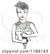 Clipart Of A Retro Gray Haired Housewife Or Maid Woman Grinding Fresh Pepper Royalty Free Vector Illustration