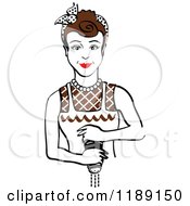 Clipart Of A Retro Brunette Housewife Or Maid Woman Grinding Fresh Pepper Royalty Free Vector Illustration