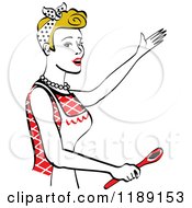 Poster, Art Print Of Happy Retro Dirty Blond Housewife Singing And Holding A Spoon In The Kitchen