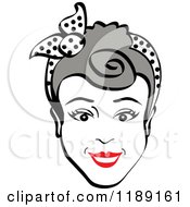 Clipart Of A Happy Retro Gray Haired Woman Smiling And Wearing A Scarf In Her Hair Royalty Free Vector Illustration