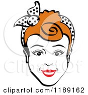 Poster, Art Print Of Happy Retro Redhead Woman Smiling And Wearing A Scarf In Her Hair