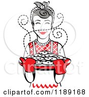 Poster, Art Print Of Retro Happy Gray Haired Housewife Holding Freshly Baked Cookies 2