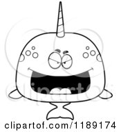 Cartoon Of A Black And White Grinning Evil Narwhal Royalty Free Vector Clipart