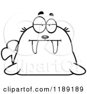 Cartoon Of A Black And White Bored Or Skeptical Walrus Mascot Royalty Free Vector Clipart
