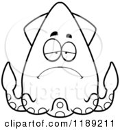 Cartoon Of A Black And White Depressed Squid Royalty Free Vector Clipart