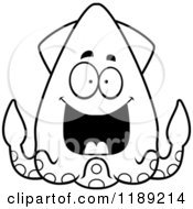 Cartoon Of A Black And White Grinning Happy Squid Royalty Free Vector Clipart by Cory Thoman