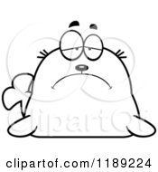 Cartoon Of A Black And White Depressed Seal Royalty Free Vector Clipart by Cory Thoman