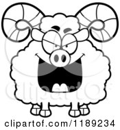 Cartoon Of A Black And White Grinning Evil Ram Mascot Royalty Free Vector Clipart