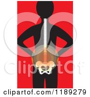 Cartoon Of A Silhouetted Body With Visible Spine And Glowing Back Ache On Red Royalty Free Vector Clipart