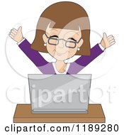 Poster, Art Print Of Businesswoman Cheering Behind A Laptop