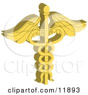 Golden Cadeceus With Double Helix Snakes Clipart Illustration