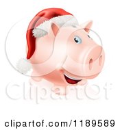 Poster, Art Print Of Happy Piggy Bank With A Christmas Santa Hat