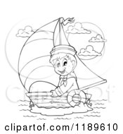 Poster, Art Print Of Outlined Happy Sailor Boy In A Boat