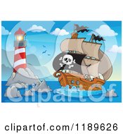 Poster, Art Print Of Pirate Ship Near An Island Lighthouse