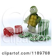 3d Tortoise With Dice And Casino Poker Chips