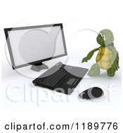 Clipart Of A 3d Tortoise Using A Giant Desktop Computer Royalty Free CGI Illustration
