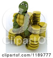 Poster, Art Print Of 3d Tortoise Sitting On Gold Coins