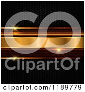 Clipart Of A Futuristic Abstract Background Of Golden Lights Over 3d Perforated Metal Royalty Free Vector Illustration