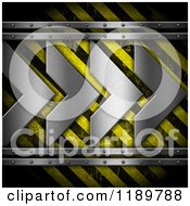 Poster, Art Print Of Hazard Stripes Background With 3d Silver Arrows