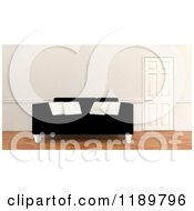 3d Black Sofa With White Pillows By A Closed Door